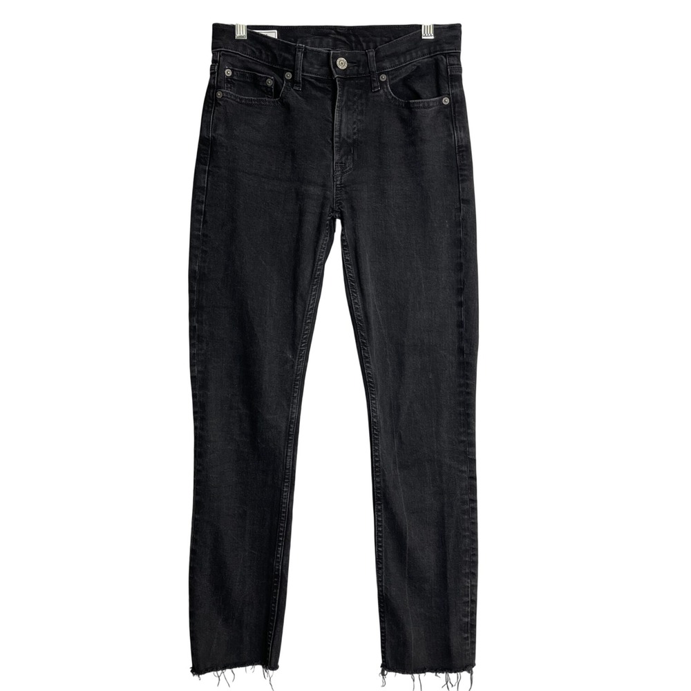 Gap Vintage Slim Mid Rise Jeans Womens 26‎ 2 Petite Black Frayed Hem Preppy
